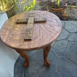 Handmade Carved Coffee Table With Cross
