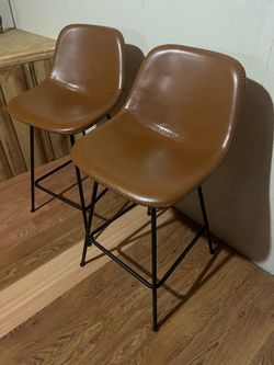 Brown Faux Leather Counter Stools Set of 2
