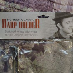 Bluesman Harmonica Holder Play Guitar An Harmonica At The Same Time