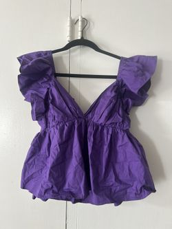 Brand New Purple Ruffled Poplin Top - small -med 