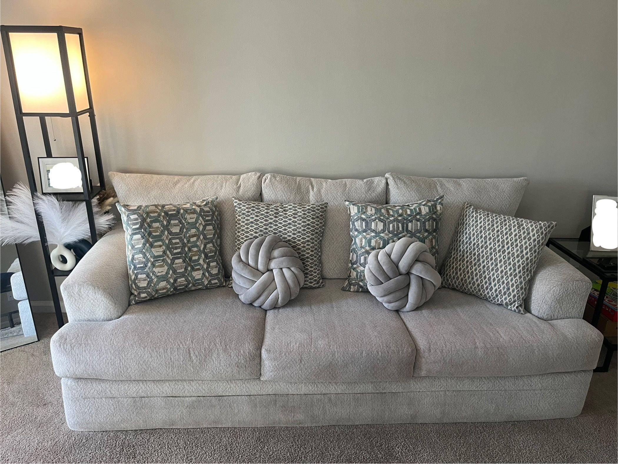 Modern Light Gray Sofa With Decorative Pillows