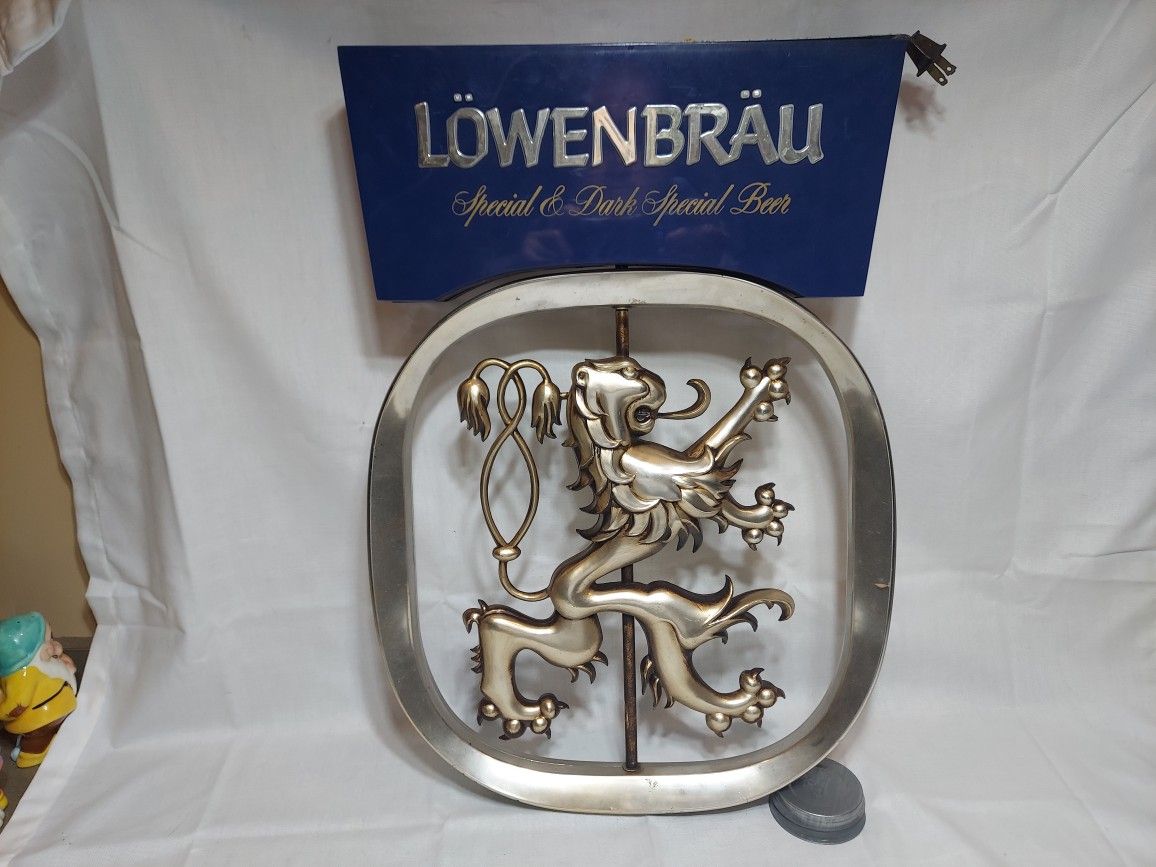 Vintage Lowenbrau Beer Rotating Sign For Parts Or Repair