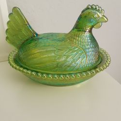 Hen ON Nest IRIDISCENT Glass Candy Dish 