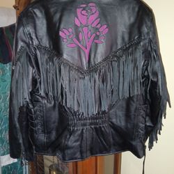Black Ladies Motorcycle Fringe Jacket Small