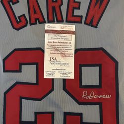 Rod Carew Autographed Minnesota Twins Jersey. JSA Certified 