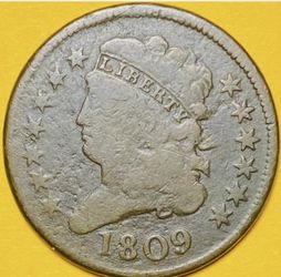 1809 U.S. CLASSIC HEAD HALF 1/2 CENT PENNY COIN (Fine)