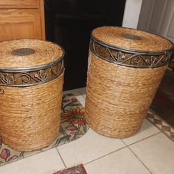 2 Beautiful Ex Larg Basket Metal Framed Top 26inht An 22inht 28 Set 