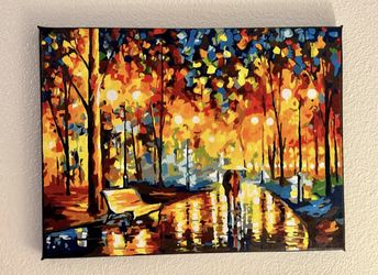 Rainy day Lights Reflections Handmade Framed Canvas Painting (12x16 inches)