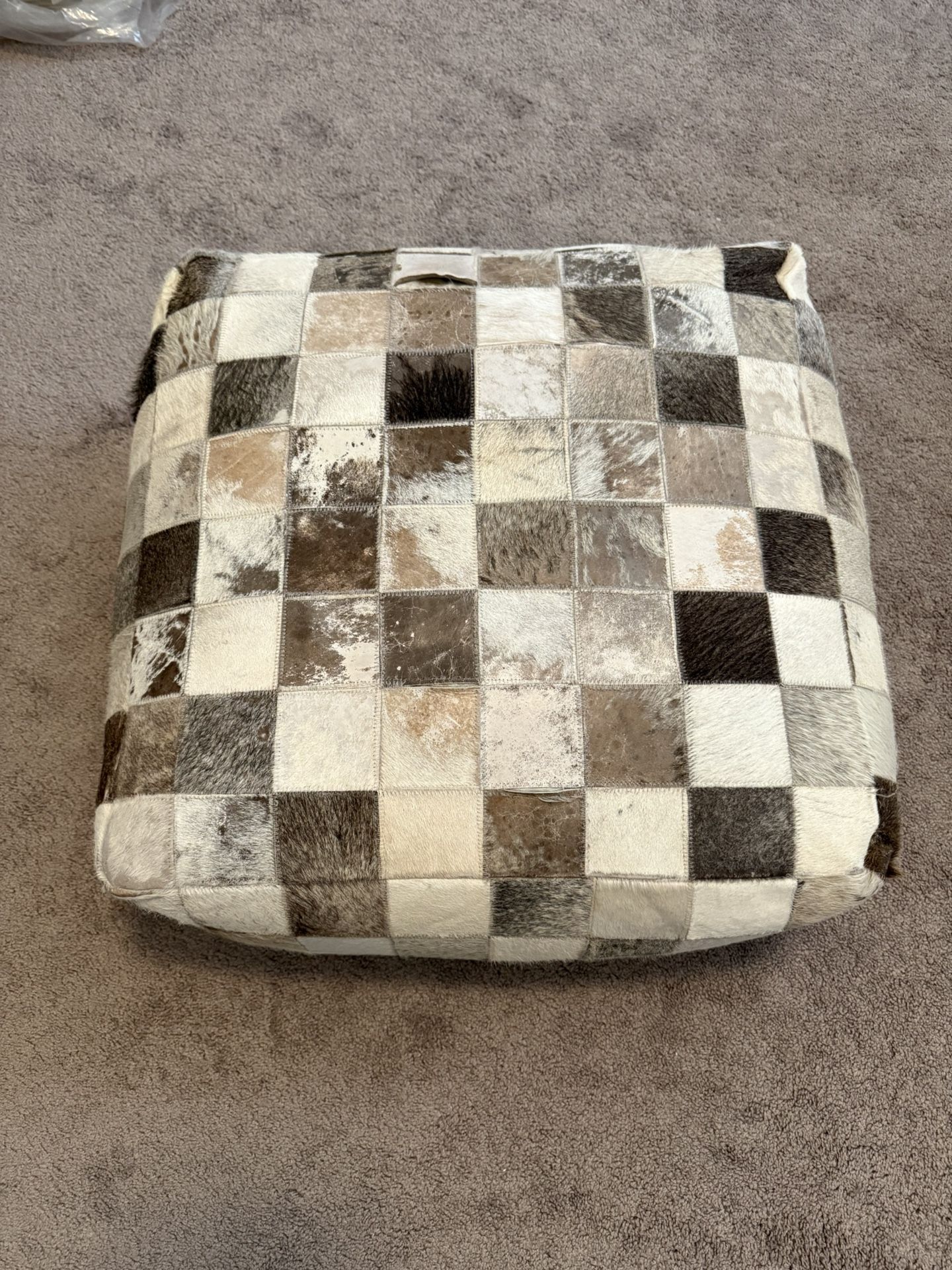 Patchwork Cowhide Leather Square Ottoman