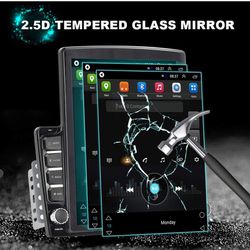 Android Double Din GPS Navigation Car Stereo, 9.7'' Vertical Touch Screen 2.5D Tempered Glass Mirror Bluetooth Car Radio