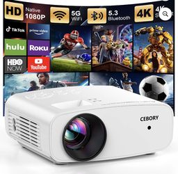 Brand New in box Native 1080P WiFi Bluetooth Projector w/ Screen & Tripod