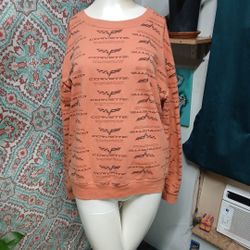 Hybrid Apparel Orange Corvette Logo Print Crew Neck Sweater, Size XL