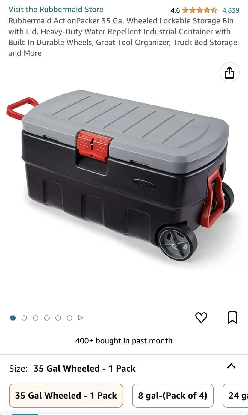 Rubbermaid Wheeled Action Packer 35 Gallon Lockable Storage Box - Black/Grey by Sportsman's Warehouse