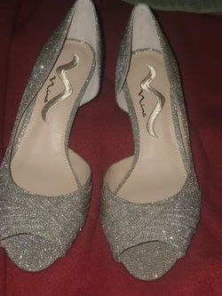Nina Silver Glitter Peep-Toe Heels