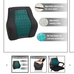 Mind Reader Lumbar Support Cushion for Office Chair and Car Seat, Memory Foam and Cooling Gel Core, Back Pain Relief, Improves Posture