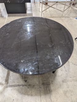 Round Black Marble Look Coffee Table with Curved Base