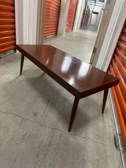 2 mid century coffe tables . One glass top 2/ brass base other  MC solid wood table