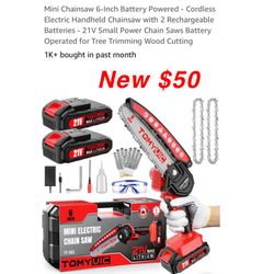 New Mini Chainsaw 6-Inch Battery Powered - Cordless Electric Handheld Chainsaw with 2 Rechargeable Batteries - 21V Small Power Chain Saws Battery Oper