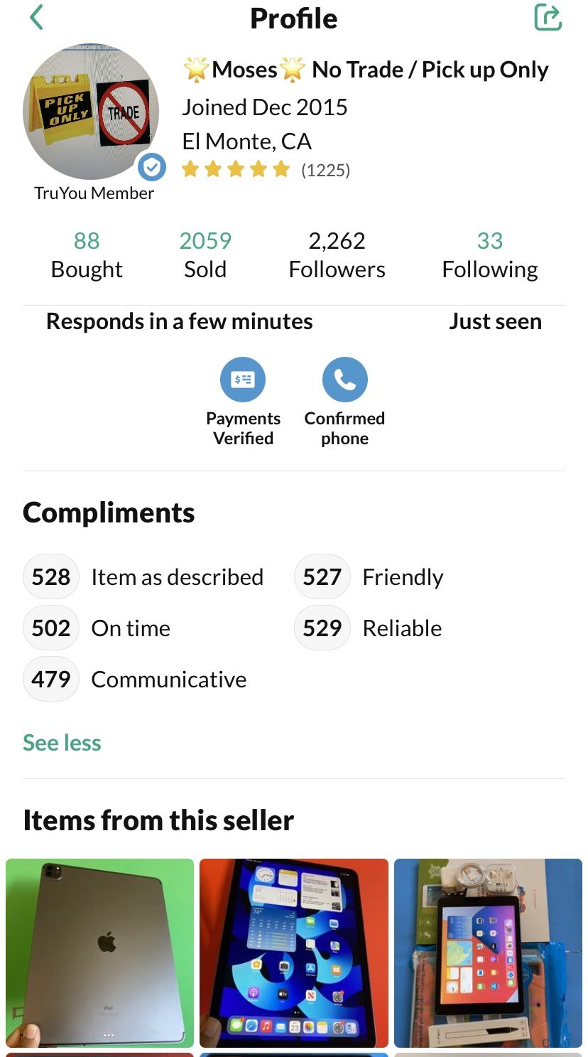 128GB Apple IPad Pro 12.9” (Retina /Touch ID / IOS 15) WiFi + cellular (T Mobile / AT&T/ Verizon / LTE) with Accesories (Apple pencil compatible)