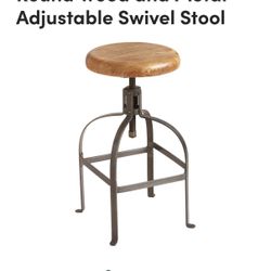 World Market Round Wood and Metal Adjustable Swivel Stool