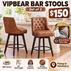 Brand New Vipbear Swivel Bar Stools – Set of 2 – Brown Faux Leather