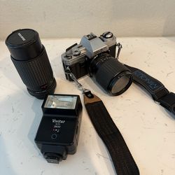 Vintage Minolta X-370 35mm Film Camera Bundle – Lenses + Flash + Bag