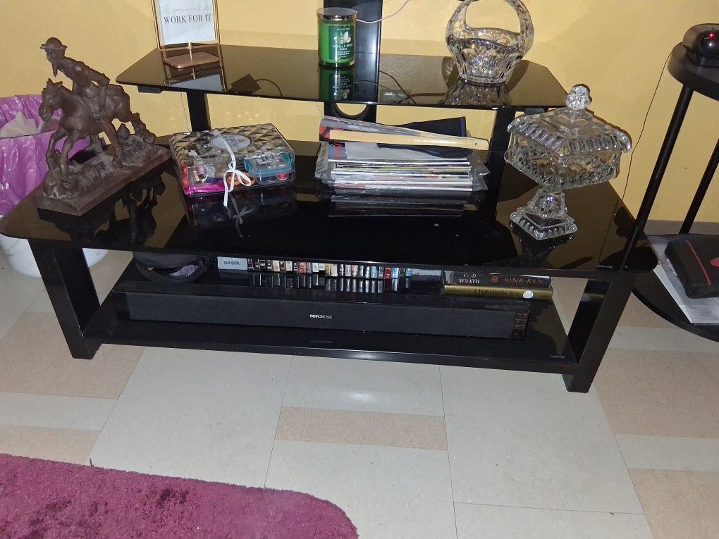 Glass TV Stand Three Tier With Swivel