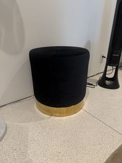 Modani Black Velvet Round Ottoman – Gold Base