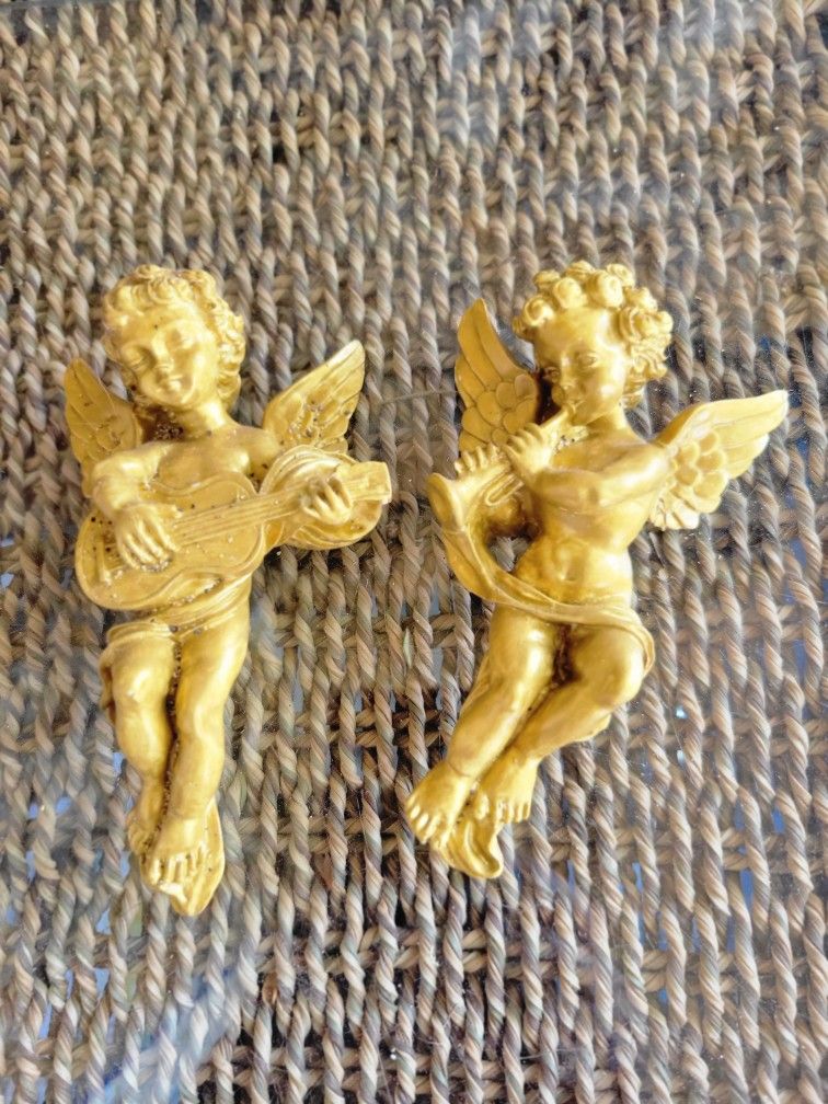 Pair of Older Plaster Cherub Angels