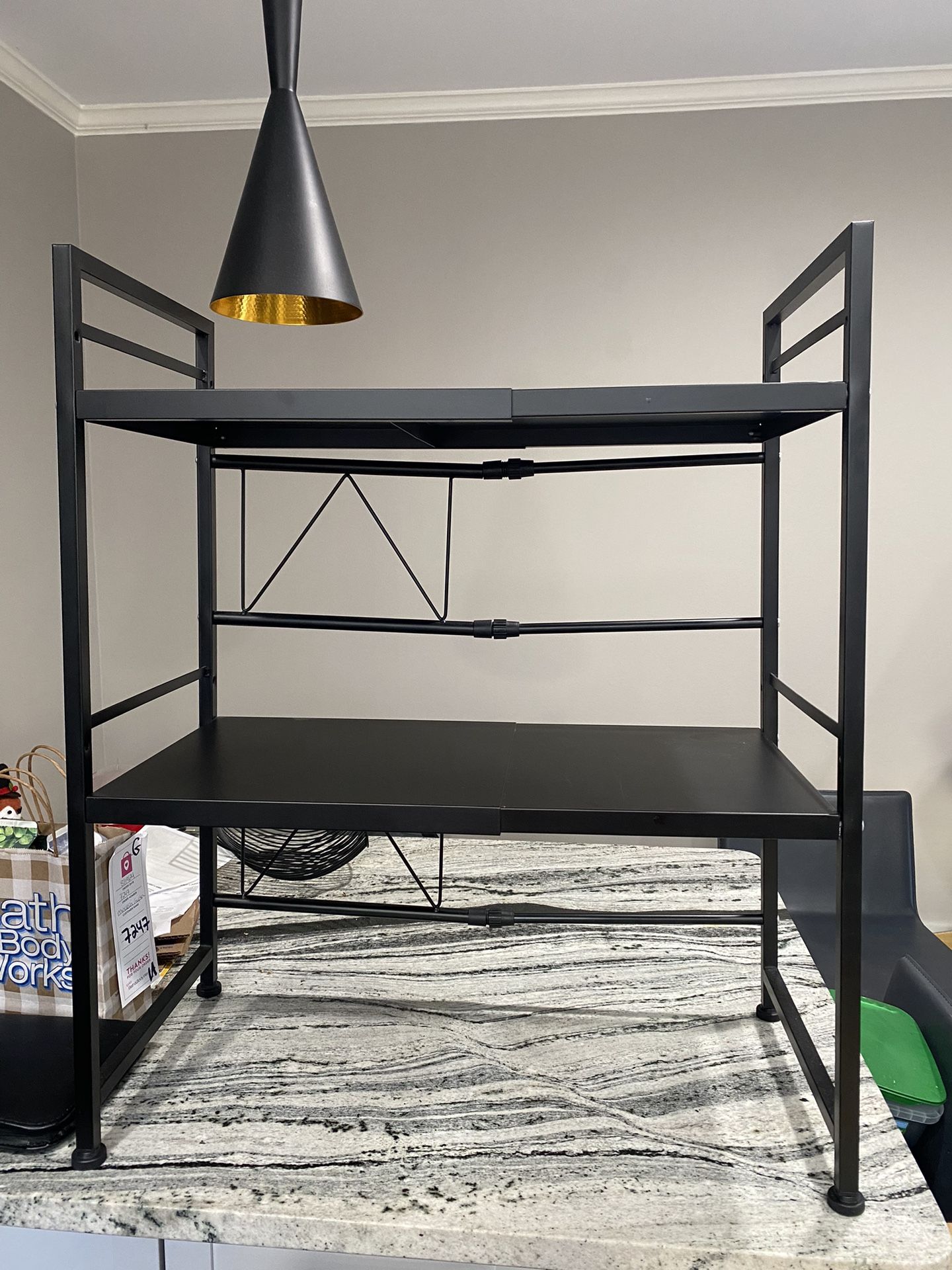2-Tier Adjustable Countertop Microwave Oven Rack Tableware Storage Stand Organizer