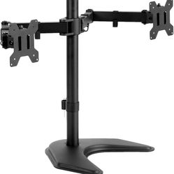 VIVO STAND-V002F Dual LED LCD Monitor Free-Standing Desk Stand for 2 Screens up to 27 Inch Heavy-Duty Fully Adjustable Arms with Max VESA 100x100mm