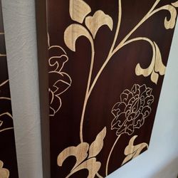 Three Piece Wood Carved Burgandy Wall Hanging