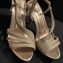 Silver Slipper Rose Gold Kitten Heel Shoes New Size 8