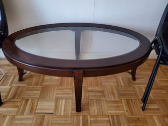 Coffee table, wood and glass top