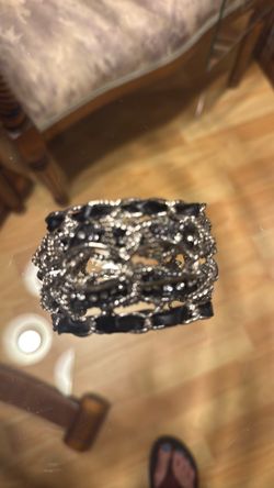 Silver leather Swarovski crystals cuff Braslet