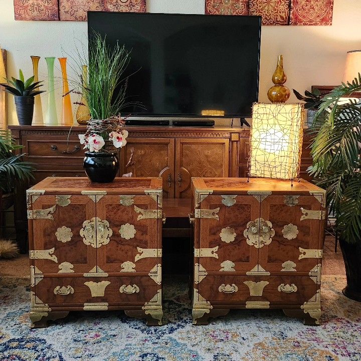 Asian Burlwood Nightstands 