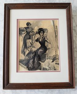 Vintage Framed Harrison Fisher Sepia Art Print Piece An American Girl in France
