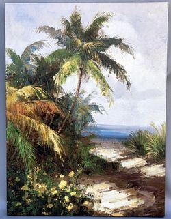 LARGE TEXTURED CANVAS PRINT - BEACH SCENE WITH PALM TREES