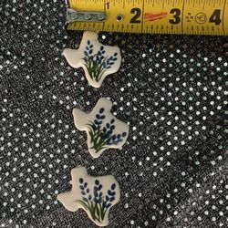 Lot (3) Porcelain Texas Bluebonnet Button Covers