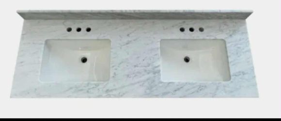 Carrera White Double Bowl Marble Vanity Top & Sink