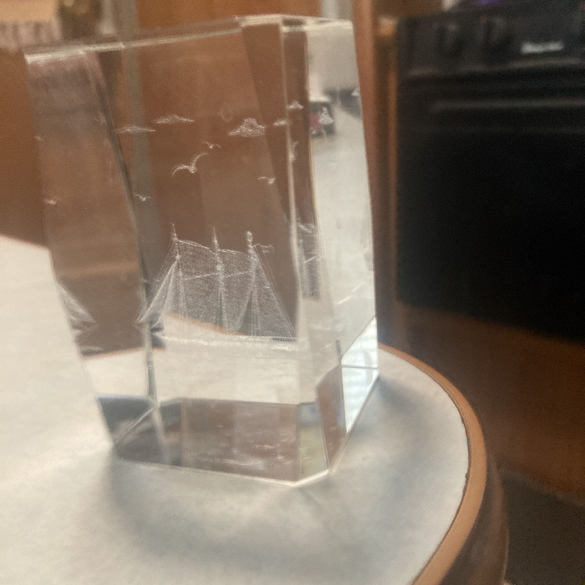 Glad Sculpture With A Ship And Seagulls, 3”x2”