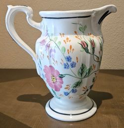 Blue Ridge Pottery Milady Pitcher Hand Painted Floral Design 40 Ounce 8.5" H