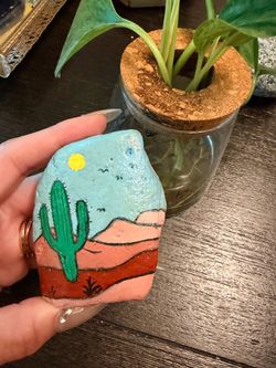 Hand-Painted Desert Cactus Rock