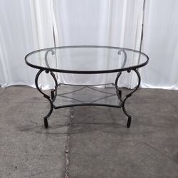 Oval Glass Top Coffee Table with Metal Base