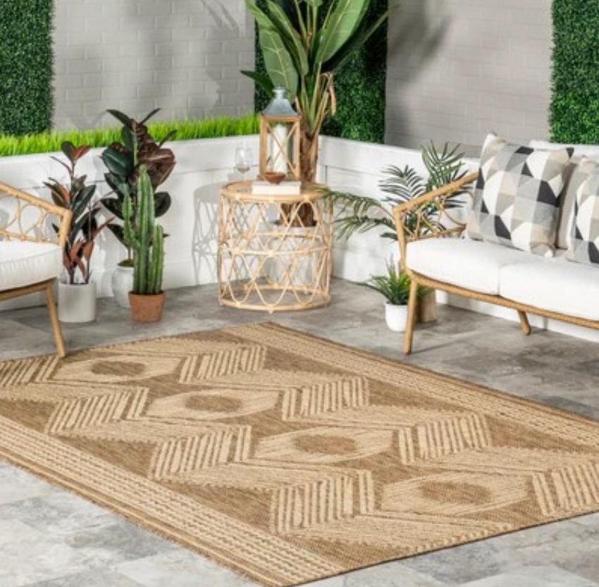 Ranya Tribal Light Brown 6 ft. 7 in. x 9 ft. Indoor/Outdoor Patio Area Rug