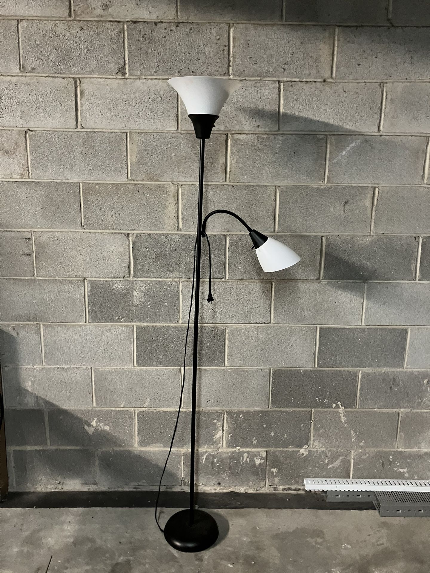 Floor Lamp Brown Color Metal Base With One Three Way Torch And One Reading Light  72” Hight   Like New