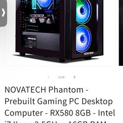 NOVATECH Phantom - Prebuilt Gaming PC Desktop Computer - RX580 8GB - Intel i7 Xeon 3.5GHz - 16GB RAM - 512GB M.2 SSD WiFi/BT, Win 11 Pro