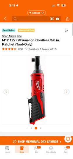 Milwaukee M12 12V Lithium-lon Cordless 3/8 in. Ratchet (Tool-Only)
