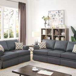 Brand New Grey Sofa & Loveseat (Pillows Included)