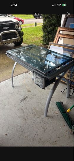 Studio designs Glass Top Drafting Table with Storage Drawer